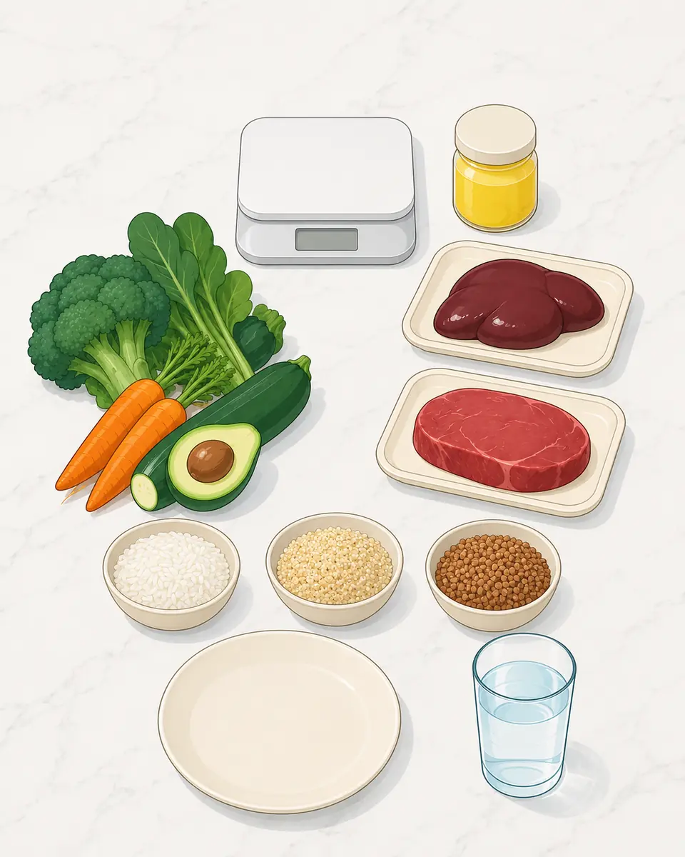 Кухонные весы и питательные продукты для оценки рациона