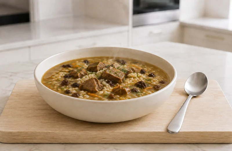 Суп с говядиной, рисом и черносливом