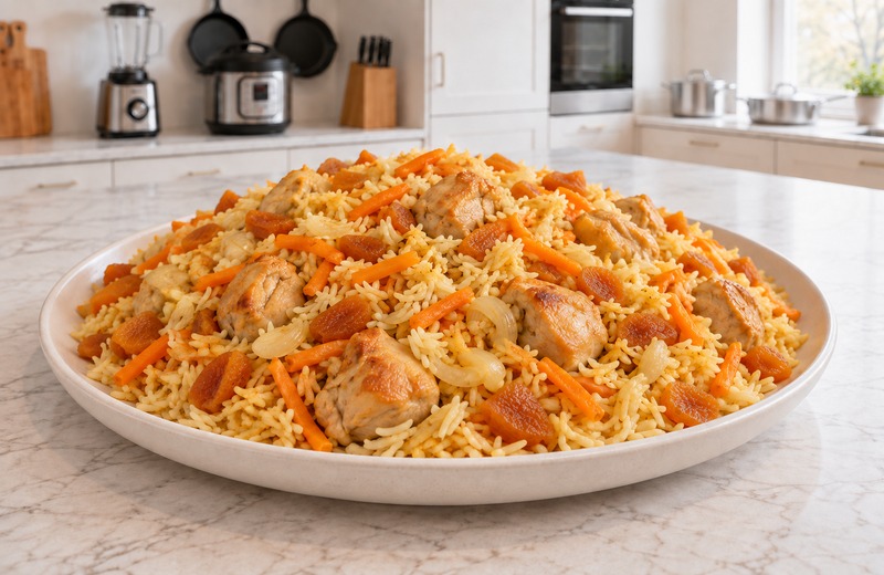 Куриный плов с рисом и курагой